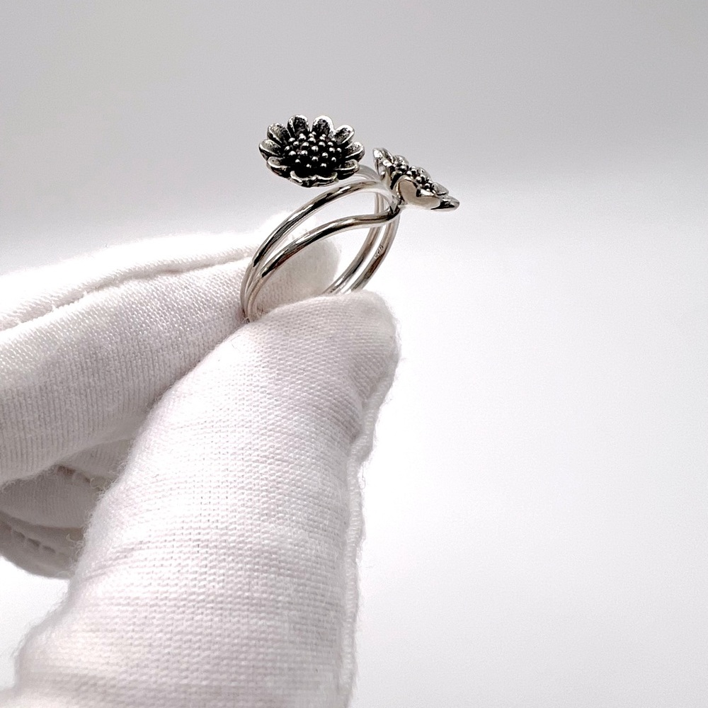 Clearance $22, Sterling Silver Adjustable Double Sunflower Ring - Picture 3 of 16